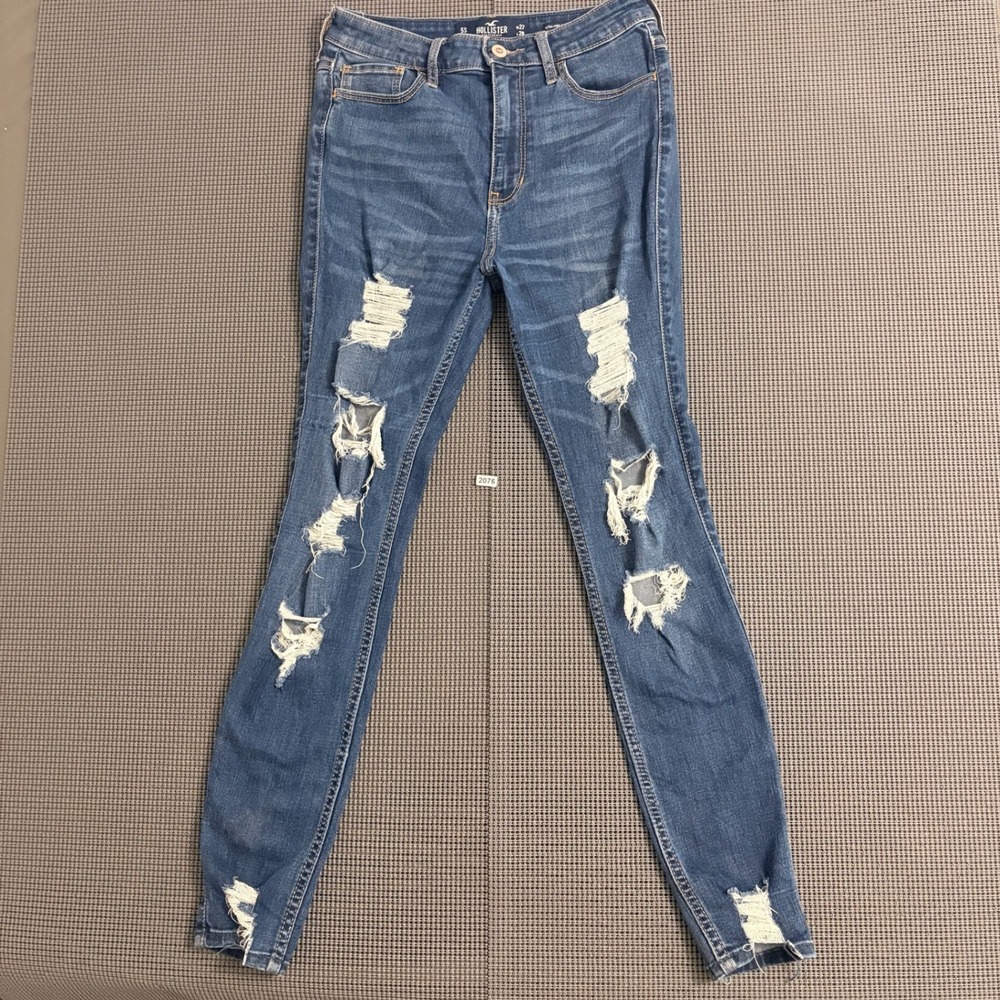Hollister Ultra High-Rise Super Skinny Distressed Blue Jeans 5S W27 L28